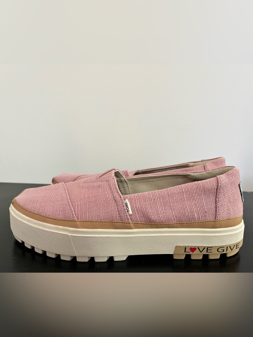 TOMS Earthwise Platform Slip-On Shoes Pink Canvas Women’s Size 8 - Picture 3 of 7